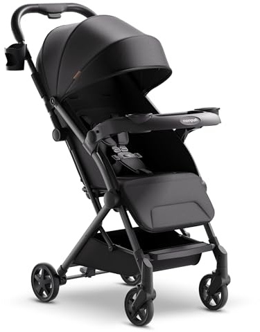 Mompush Lithe V2 Lightweight Travel Stroller, Compact Foldable Baby Stroller with Travel Bag, One-Hand Fold Stroller, Snack Tray, Mechanical Recline Seat, Airplane-Ready, UPF 50+ Canopy & Rain Cover