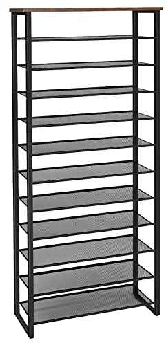 HOOBRO Große Schuhregal, 12-stöckiges Schuhablage, Schuhschrank hoch, für 35-45 Paar Schuhe, Metallrahmen, Industriestil, für Flur, Wohnzimmer, Schlafzimmer, Vintagebraun-Schwarz EBF127XJ01