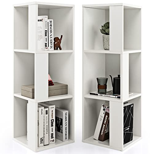 GOPLUS 2er Set Bücherregal, Standregal mit 3 Offenen Fächern, Lagerregal Würfelregal Holz, Aufbewahrungsregal für Wohnzimmer & Arbeitszimmer (Weiß)