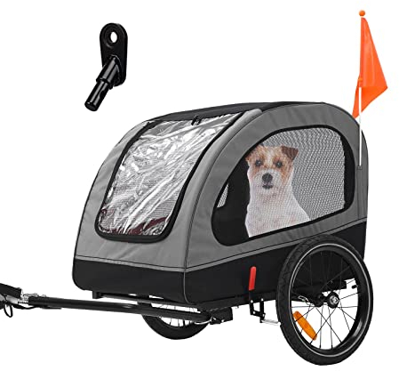 Sepnine Rimorchio per Bici per Cani, Passeggino per Cani,Carrello Bici x Cani di Piccola e Media Taglia sotto i 40 kg (grigio)