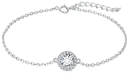Jewelrypalace Rund 1ct Moissanite Armband Halo Damen Silber 925, Armreif mit Stein Simulierter Diamant Braut Schmuck Set für Frauen, Armbänder Mädchen Verstellbar Armreifen, Geschenk für Freundin