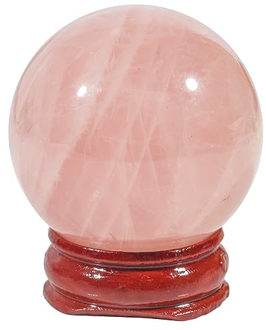 Lovionus89 Bola de cristal de curación de 40 mm, esfera de divinación, escultura, decoración del hogar, bolas Fengshui con soporte de madera, cuarzo rosa