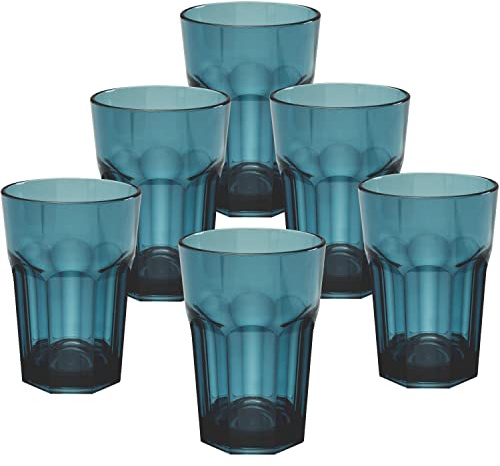 Hummelladen Lot de 6 verres de camping en acrylique - 400 ml - Bleu - Verre acrylique - Verre à eau - Pour camping, jardin, pique-nique - Pour enfants, personnes âgées, coktail