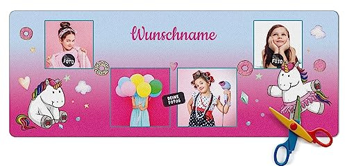 PR Print Royal Schreibtischunterlage selbst gestalten mit Fotos und Name - Einhorn mit Donuts - Waschbar, Personalisierte Geschenke zur Einschulung | 800 x 300 mm, Rutschfest, Schreibtischschutz