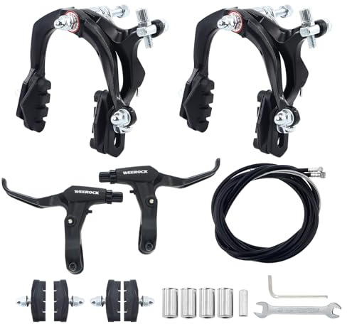 WEEROCK Bike Caliper Brake Set, Front and Rear C Brake Set, Rim Brake Set with Aluminium Alloy Brake levers, with Cables and Brake Pads for Kids Bike, BMX,MTB, Beach Bike, Commuter Bike(Black)