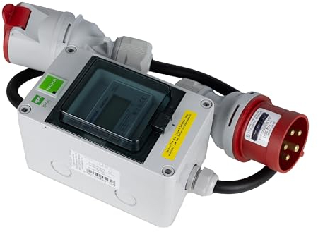 NAKA Strommessgerät 32A Stromzähler 400V Mobil Digital Stromverbrauch-Messgerät MID Geeicht Mit CEE-Stecker Kupplung Mobiler Wechselstromzähler Strom-Zwischenzähler Zwischenstecker-Box 3m