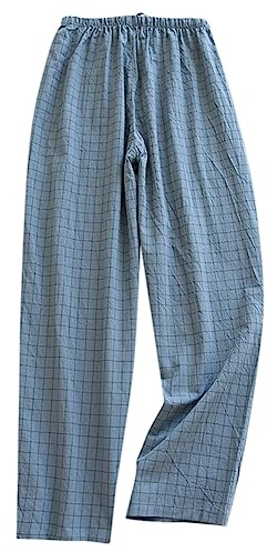 Herren Lange Schlafanzughose Karierte Pyjamahose Leichte Pyjamahose Schlafhose Haushose Freizeithose Yogahose mit Gürtel und Taschen Loungehose für Männer