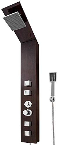 Generisch Duschsäulen-Set mit Handbrause und Massagedüsen, Regensäule, Wandmontage, Holzoptik, Braun