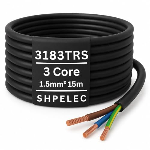 SHPELEC® H05RR-F 3 Core Flexible Rubber Cable - Premium Electrical Wire for Indoor and Outdoor Use - 1.0mm, 1.5mm, 2.5mm 5m, 10m, 20m (1.5mm 3 Core - 15m)