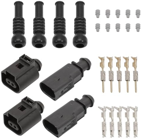 Anlseiod 1J0973802 Connettore maschio femmina per cablaggio a 2 poli, connettori con morsetti e guarnizioni, compatibile con S-koda V-W Audi A1 A3 Seat auto presa presa presa kit A8