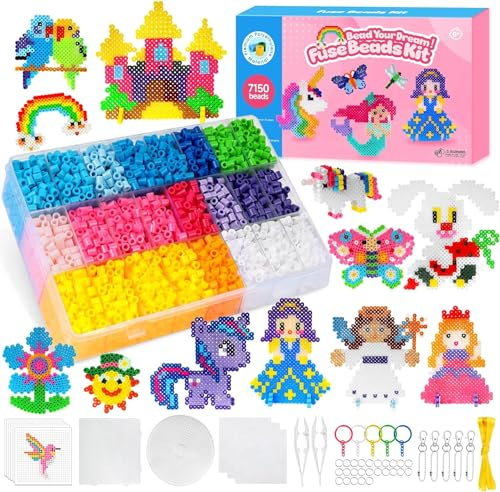 Homgaty 5000 Bügelperlen Set, 5 mm Steckperlen mit Steckplatte, 14 Muster, Bügelpapier, Anhänger und Zubehör zum Prinzessin Basteln Handwerk für Kinder Geschenk Mädchen 6 jahre