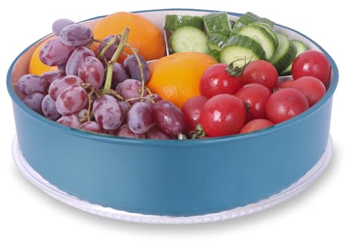 selutiya 9.4Inch Snackteller mit Fächern Snackschale mit Deckel Snackbox Rund Mit Deckel fürObst Candy Tablett,Süßigkeiten Schale,Snackteller für zb Süßigkeiten Obst