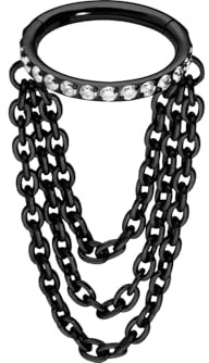 PIERCINGLINE Titan Segmentring Clicker EINGEFASSTE KRISTALLE + 3 KETTEN Piercing Ohr Helix Farb & Größenauswahl