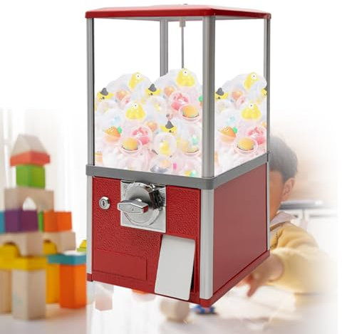 pealiritansemen Vending Machine, Mini Capsule Vending Candy Gumball Machine, Large Load Capacity Gumball Bank, Coin Operated Vending, For 4.5-5.5 Cm Spherical Capsule, For Game Arcades,Red
