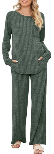 Generico Completi Lavorati da Donna Elegante Complete Due Pezzi Lana Offerte Tute Pullover Top a Maniche Lunghe e Pantaloni a Gamba Larga in Vita Tuta Sportivo Invernale Sportswear in Maglia Casual