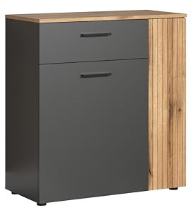 Garderobenschrank Esteban Anthrazit · B 80 x H 86 cm | B 80 x H 86 x T 38 cm · Vollauszug · 2 Türen, 1 Schublade, 1 Einlegeboden