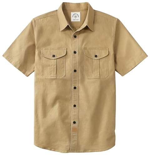 Dubinik® Camicia Uomo Maniche Corte Elasticizzata Casual Lavoro Cotone Bottone Regular Fit Cachi XL