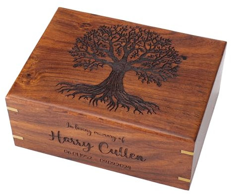 Urnas de palisandro personalizadas para cenizas humanas o de mascotas, urna de cremación grabada en madera del árbol de la vida, urna funeraria de madera, caja de recuerdo, urna conmemorativa o ataúd