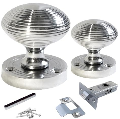 Betley Butterfly Chrome Polished Door Knobs Reeded Round Internal Mortice Sprung Door Knob Set Pack Pair Victorian Door Knobs 56mm Tubular Latch Pack 56mm
