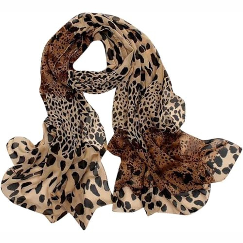 MAKFORT Schal Damen Chiffon Mit Leopardenmuste Kalter Und Warmer Damenschal Schal Damenmodeschal für Frühling Herbst Winter Ganzjährig
