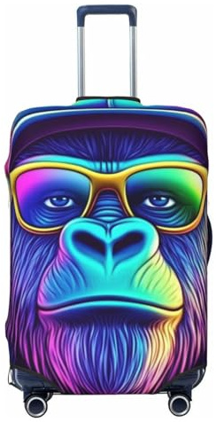 Fun Gorilla Dj Neon Housse de protection élastique pour valise, motif imprimé, anti-rayures, Noir , S
