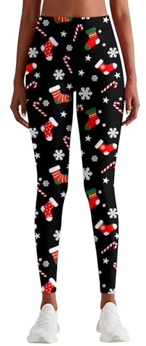 Loveternal damleggings jul roliga 3D-tryck hög midja tights fitness träning löpning stretchig mjuk yoga smala byxor för ledig cosplay fest S-XL, Julstrumpor-01, M