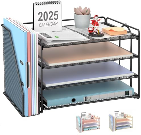 Schreibtisch Organizer mit Aktenhalter, 4-Tier Büro Organizer Papierablage, Netz-Dokumentenablage mit Zeitschriftenhalter, Schreibtisch Ablage für Büro Bedarf (Schwarz)