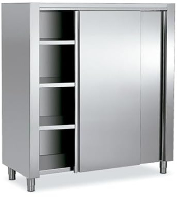 Générique Professioneller Edelstahlschrank, 1500 x 500 x 1800 mm – 2 Schiebetüren – 3 Einlegeböden – Füße 130 mm