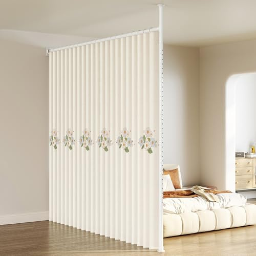 No Drilling Room Divider Set | Heavy-Duty Adjustable Curtain Rod with Hanging Hooks Temporary Privacy Wall Partition for Living Room & Bedroom