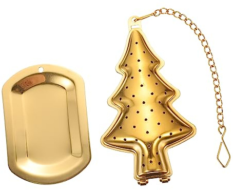 GRIRIW 2 pièces Infuseurs à Thé Acier Inoxydable Lot de Filtres à Thé Forme de Sapin de Noël Doré Accessoires pour Infuser et Résistants