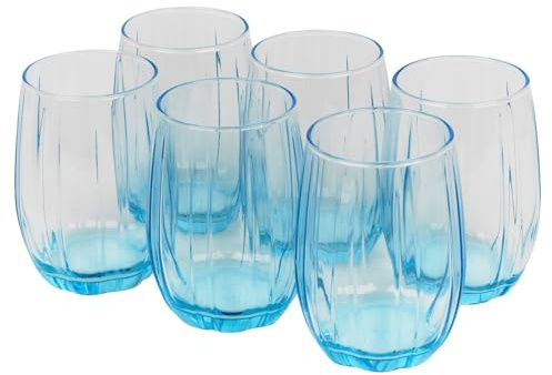 Queensway Home & Dining 6-Piece Coloured Glass Tumbler Set - Stylish, Durable Drinkware for Cocktails, Juices & Everyday Use - 240ml Blue Dishwasher Safe Glasses