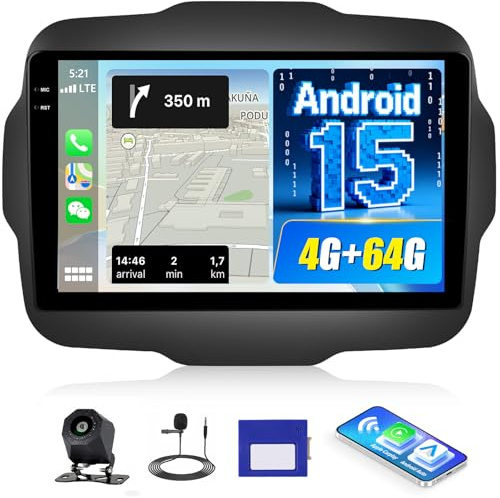 Android 15, 4G+64G GOHHDL Autoradio Navi per Jeep Renegade 2016-2020 con Carplay Android Auto, 2Din Touch Stereo da 9 Pollici con GPS Navi WiFi SWC FM RDS Radio EQ AHD Retrocamera&Mic