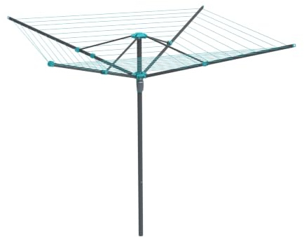 Beldray Rotary Airer 50 m Drying Space 4 Arm | Metal Ground Spike, Built-In Line Tensioner, Hanging Hooks, Collapsible Design, Outdoor Laundry Drying