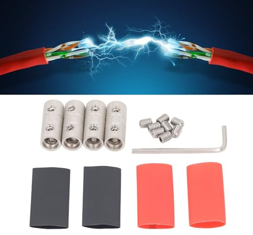 Walfront 4 Battery Cable Connector for Car Audio Splice Butt Connector Kit Marine RV Speaker Amplifier Ground with Hex Wrench Screws