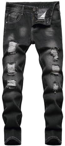 Jeans Bambino 3-16 Anni Elasticizzati Regular Fit Strappati Pantaloni Jeans Denim Ragazzo Elastico Vita Moda Pantaloni Lavoro Cargo Stretch Primaverile Y2K Streetwear Tasche (Nero, 10-13 Anni)