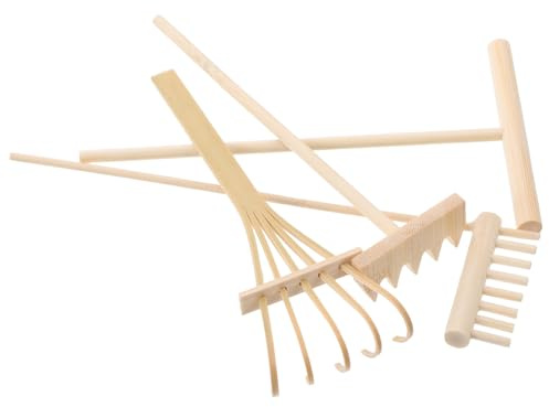 WEKAMOS Ensemble de 4 Mini Râteaux de Jardin Zen en Bambou Solide, Outils pour Sable Zen Plateau en Bois, Kit Miniature pour Décoration et Contemplation la Maison Bureau