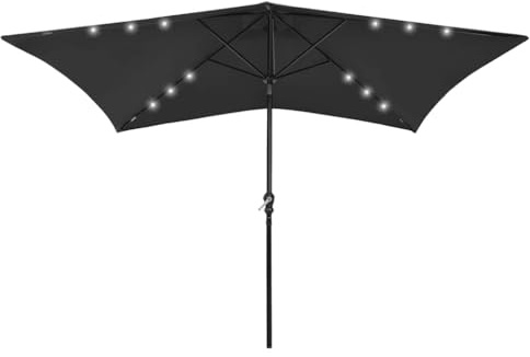 Mokuyary Ombrellone con LED e asta in acciaio nero 2 x 3 m ombrellone balcone ombrellone spiaggia per balcone, giardino e terrazza