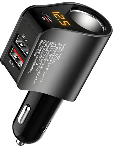 4 en 1 Cargador de Coche USB C Adaptador Encendedor con 80W Mechero PD 30W Tipo C 2 USB A 5V 3.1A/QC3.0 Rápido Carga Cargador Mechero Coche para iPhone Samsung GPS Table