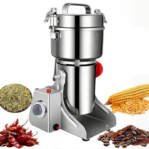 Molino Eléctrico de Granos 800G, Molino de Polvo 2400W con Cuchilla de Acero de 3 Capas & Diseño Oscilante, Triturador de Hierbas de Acero Inoxidable 430 para Especias Secas/Hierbas/Nueces/Café 1000g
