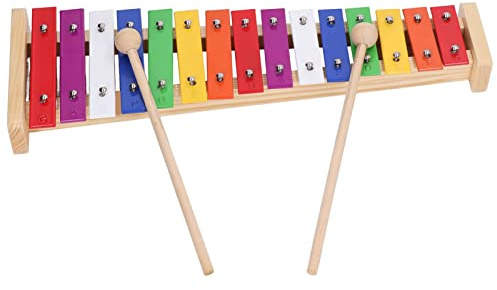 Vroomoto 15-Noten-Xylophon, 15-Tasten-Glockenspiel, Musikspielzeug, Buntes Metall-Xylophon, Glatte Kiefer und Farbempfindliches Aluminium, mit 2 Schlägeln für ab 3 Jahren