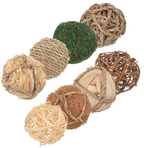 Beatifufu Bolas Artesanales de Ratán y Fibras de Pasto, Pack de 8 Piezas Naturales para Decoración de Cuencos y Jarrones, Adecuadas para Sala de Estar y Dormitorios