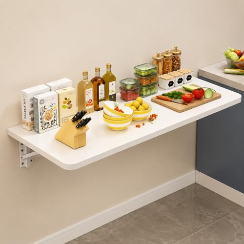 Mesa Plegable de Pared con Tablero de Madera Gruesa, Escritorio Abatible Ahorra Espacio para Espacios Pequeños, Mesa Flotante Resistente para Cocina, Lavandería, Balcón y Oficin white 60*30cm/23*11in