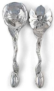 Arthur Court Metal Aluminum Long Magnolia Flower Salad Serving Set- Garden Inspired Heavy Quality Amazing Detail 11