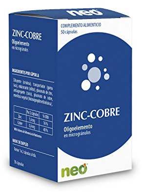 NEO | Zinc + Cobre - 50 Cápsulas | Complemento Alimenticio Vegano | Vitaminas para Mejorar el Síndrome Pre-Menstrual y Fortalecer los Huesos | Sin Alérgenos ni GMO | Tomar 1 o 2 Cápsulas al Día