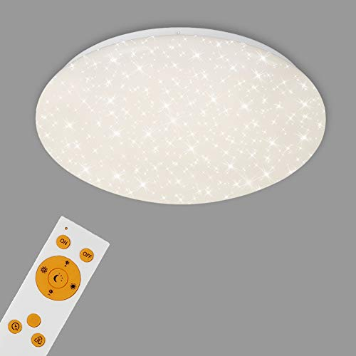 BRILONER - Plafonnier LED à intensité variable avec décor étoilé – Couleur de température de lumière réglable avec télécommande – Idéal pour la chambre à coucher, Blanc