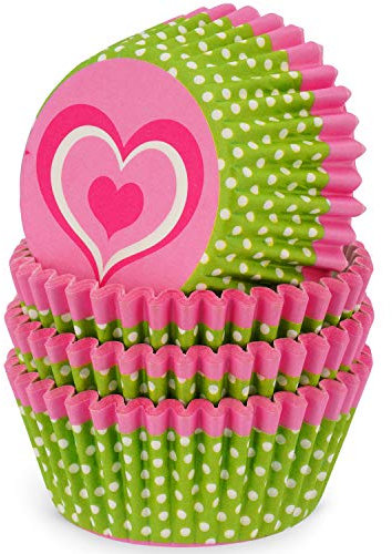 MoNiRo Papier Muffin Förmchen - Cupcake Backform aus Papier Motiv Pink-Green Dots and Heart- Muffin Form - Cupcake Form - Papierförmchen - Cupcake Förmchen - Muffinform – Backförmchen - Muffinformen