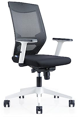 Rocada Bürostuhl schwarz weiß ergonomisch gepolstert Flexible Armauflagen | komfortable Polsterung, flexible Sitzhöhe, anpassbare Lendenstütze, bewegliche Armlehnen, sicherer Stand, ideal fürs Büro