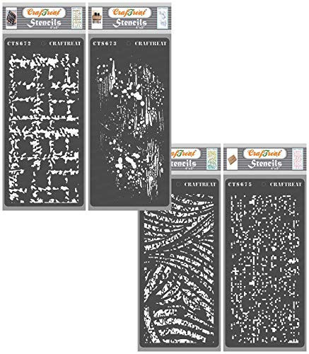 CrafTreat wiederverwendbare Kunst-Journaling-Schablonen – alter genähter Teppich, abgenutzte Wirbel und digitale Daten – 4er-Pack – 10,2 x 20,3 cm – strukturierte Schablonen für Airbrushing