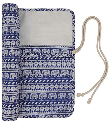 Coopay Stricknadel Rollentasche, Stricknadel Rolle Taschen mit 20 slots für Kurze Gerade Doppelspitze Nadeln oder Tunesische Häkelnadel Aufbewahrung, Stricknadeln Taschen & Leinwand Organizer, Elefant
