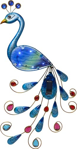 Star Trading 482-21 LED-Solar-Wanddeko PeacockPfau, 6 white LED, ca. 27x52 cm,bunt, Solarpanel, Akku, outdoor, Vierfarb-Karton